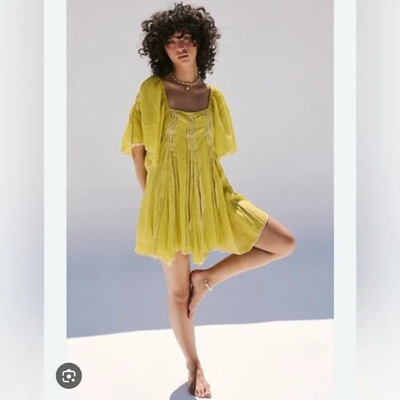 Free People Joelle Mini Dress in Warm Olive/ Gold - Picture 2 of 2